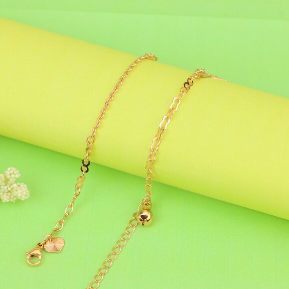 "Rose Gold Plated Dual Chain Anklet with Leaf and Fan Charms, XPAL1194 - Picture 2 of 12